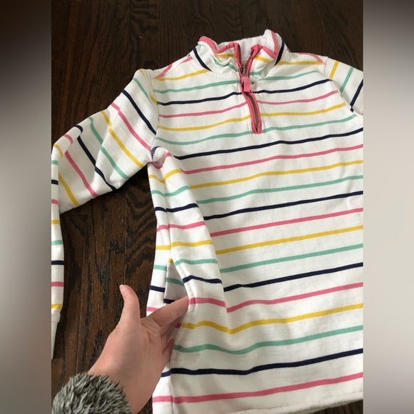 WoolOvers Women’s S Organic Cotton White Striped 1/4 Zip Pullover w/Pockets -EUC - Picture 4 of 11